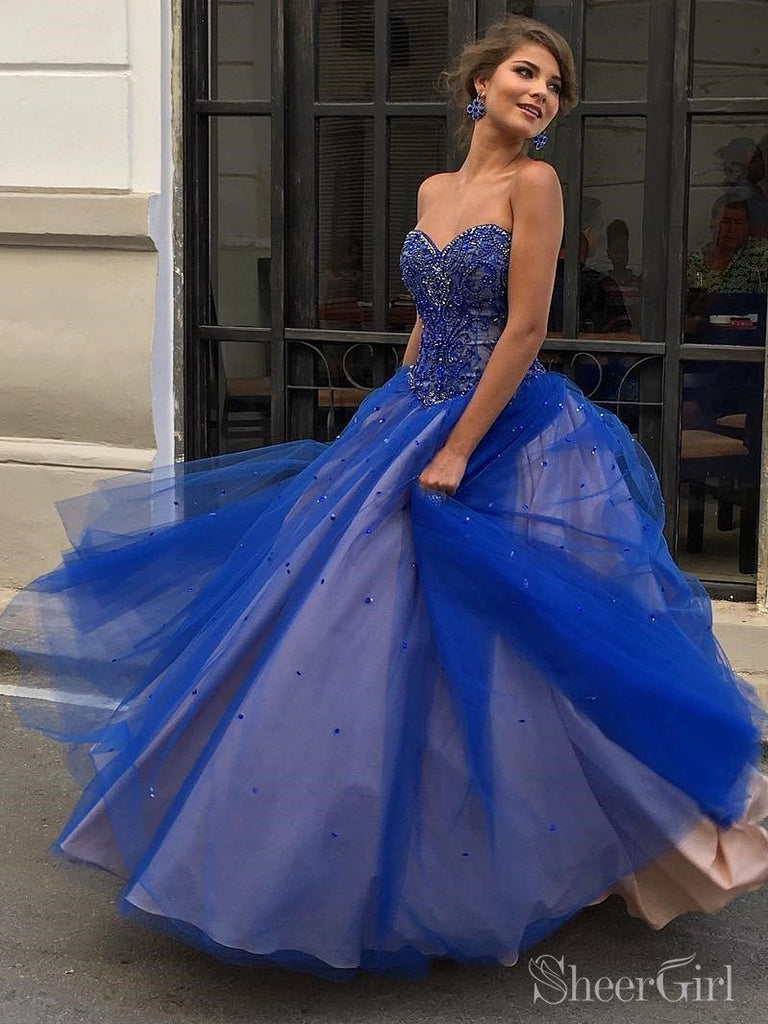 Gold Lace Royal Blue Velvet Sleeved Slit Prom Gown - Xdressy